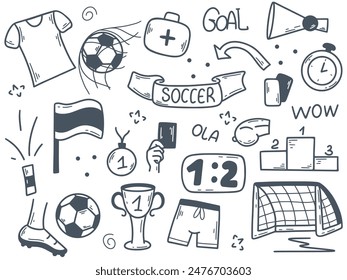 Soccer doodle sketch style set