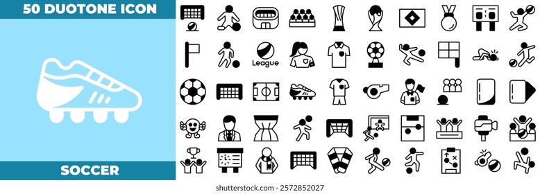 Soccer Duotone Editable Icons set. Vector illustration in modern thin duotone style of soccer icons: sport, goal, field, etc