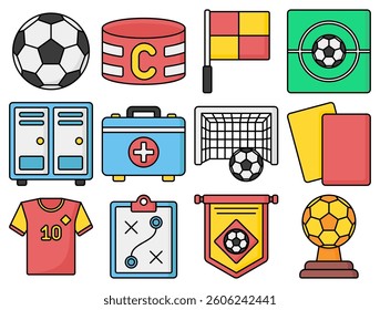 Soccer element icon vector illustration in lineal color style perfect for soccer tournament, soccer theme project and the like