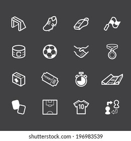 soccer element vector white icon set on black background 