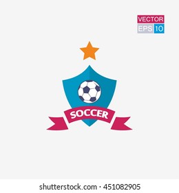 Soccer. Emblem ball on shield. Vector illustration