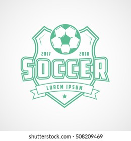 Soccer Emblem Green Line Icon On White Background