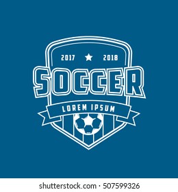 Soccer Emblem Line Icon On Blue Background