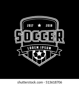 Soccer Emblem Line Icon On Black Background