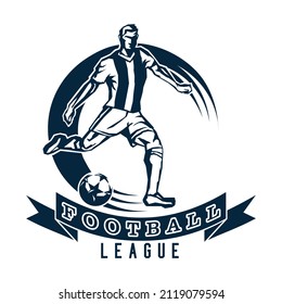 soccer emblem with a silhouette of the player and ball isolated monochrome picture