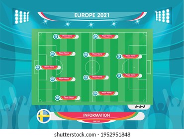 Soccer European championship 2021. soccer playing field with strategy elements. set of infographic elements. Vector illustration. 