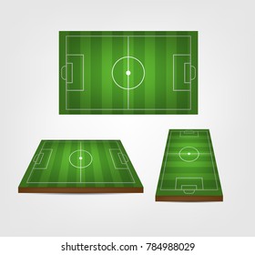 Soccer, european football field in perspective view. Isolated vector illustration. Soccer green field for game