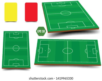 Soccer, European football field in top view different angles point of perspective view. Isolated vector illustration. Soccer set of green field for game