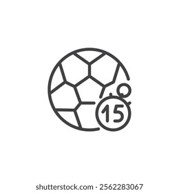 Soccer Extra Time line icon. linear style sign for mobile concept and web design. 15 minute extra time outline vector icon. Symbol, logo illustration. Vector graphics