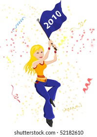 Soccer Fan with 2010 flag. Editable Vector Illustration