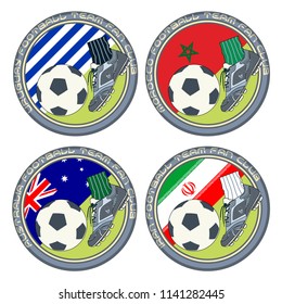 Soccer Fan Logo vol.5. Vector illustration of a color logo for football fans of teams from Uruguay, Morocco, Australia and Iran.