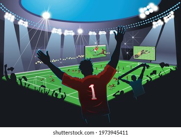 Soccer fans cheer their team.
