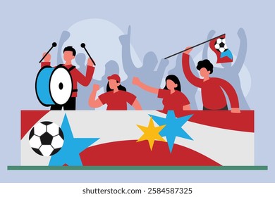 Soccer Fans Cheering – Excited Crowd Supporting Their Team 2d flat vector illustrations