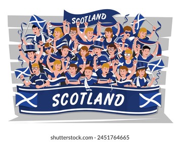 Soccer fans cheering. Scotland team.