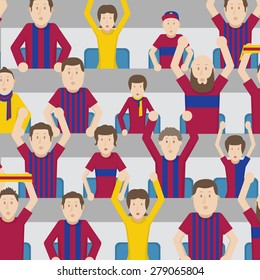 Soccer Fans Cheering In The Stands Of The Stadium. Color Vector Illustration