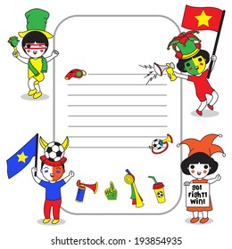 Soccer fans and elements paper note illustration set