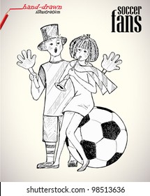 soccer fans - hand-drawn illustration
