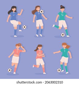 grupo femenino de fútbol con pelota, set