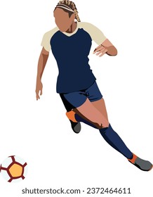 Soccer female player was confronted by an opposing player and dribbling ball isolated on transparent background
