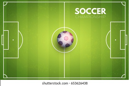 Soccer Field with Ball. Top View Football Vector illustration