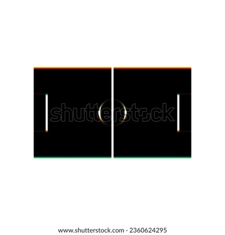 Soccer field. Black Icon with vertical effect of color edge aberration at white background. Illustration.