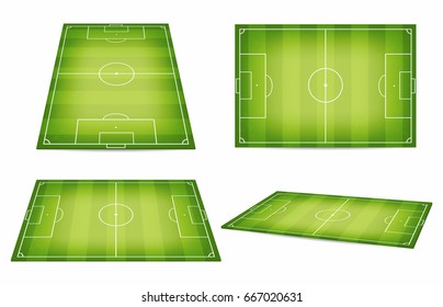 Soccer field collection. Football fields. Top view and perspective view. Vector