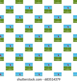 Soccer field corner with red flag pattern