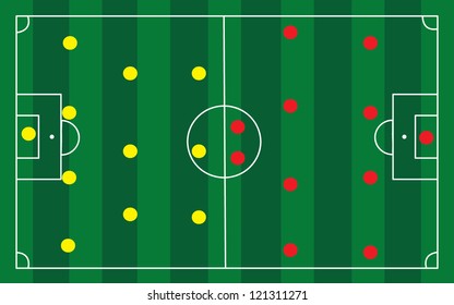 Soccer field - doodle drawing. Football tactics and strategy - popular 4-4-2 team formation.