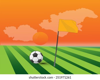 Soccer field evening time. 
