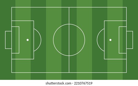 Campo de fútbol, área de fútbol de campo de fútbol, líneas blancas en terreno verde. Diseño de vectores.