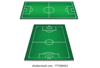 Soccer field or football field background isolated on white. Perspective elements. Vector green court for create game.