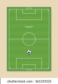 Soccer field or football field and soccer ball. Vector illustration.