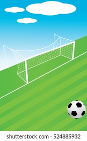 Soccer field or football field and soccer ball. Vector illustration.