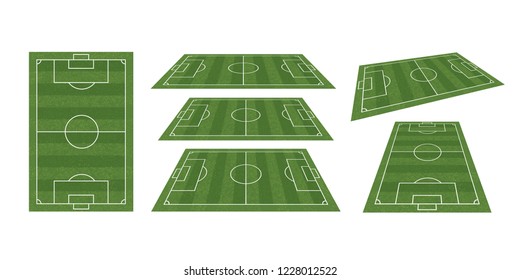 Soccer field or football field collection isolated on white background. Perspective elements. Vector illustration.