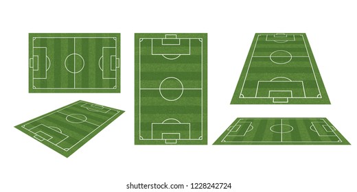 Soccer field or football field collection isolated on white background. Perspective elements. Vector illustration.