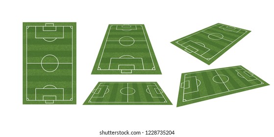Soccer field or football field collection isolated on white background. Perspective elements. Vector illustration.