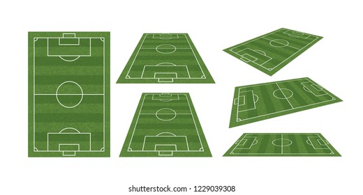 Soccer field or football field collection isolated on white background. Perspective elements. Vector illustration.