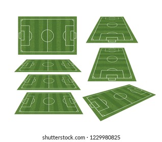 Soccer field or football field collection isolated on white background. Perspective elements. Vector illustration.