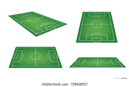 Soccer field or football field collection isolated on white background. Perspective elements. Vector illustration.