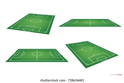 Soccer field or football field collection isolated on white background. Perspective elements. Vector illustration.