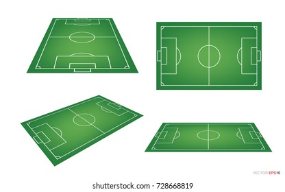 Soccer field or football field collection isolated on white background. Perspective elements. Vector illustration.