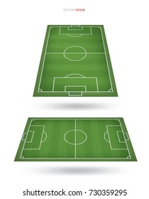 Soccer field or football field collection isolated on white background. Perspective elements. Vector illustration.
