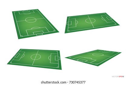 Soccer field or football field collection isolated on white background. Perspective elements. Vector illustration.