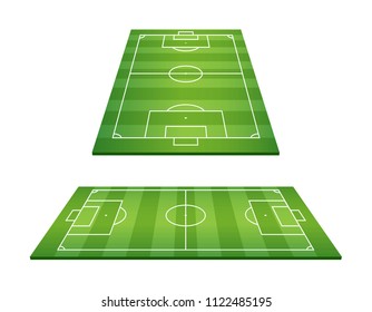 Soccer field, Football court turf perspective front and side, For create plan of soccer game, Isolated on white background, Vector illustration