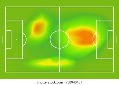 Soccer field or football grass field with heat map. Thermal map for moving player during the game. Sport playground. Vector EPS10 file format.