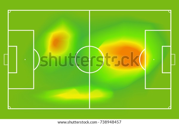 Soccer field or football grass field with heat\
map. Thermal map for moving player during the game. Sport\
playground. Vector EPS10 file\
format.
