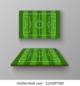 Soccer field, football field in perspective view on gray background, vector illustration