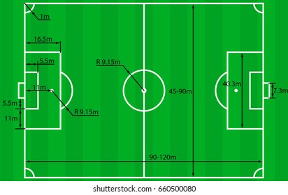 Soccer field or football field plan with dimensions . Vector illustration