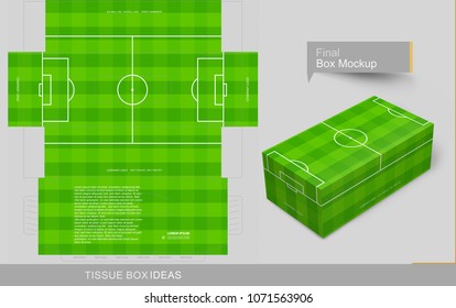 Soccer field or football playground tissue box concept, template for business purpose, place your text and Logos and ready to go for print. 