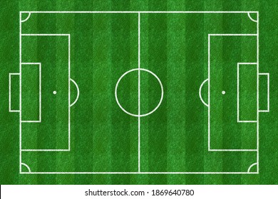 Soccer Field. Football Stadium. Background Of Green Grass Painted With Line. Sport Play. Overhead View. Pitch Green. Ground Pattern Texture. Playground Top Plan. Fotball Court. Vector Illustration